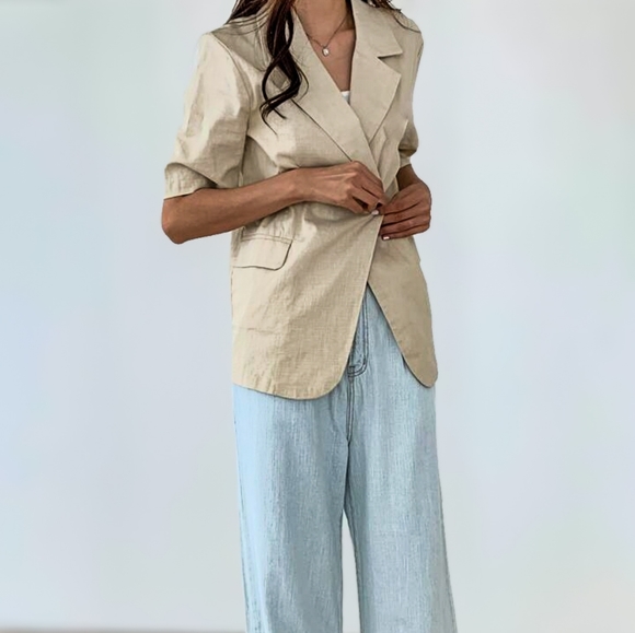 ELOQUII 3/4 Sleeve Realxed Linen Blend Jacket - Picture 1 of 10